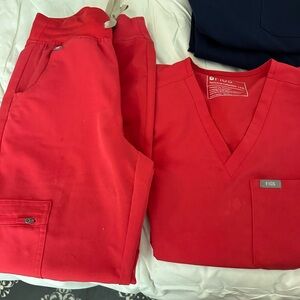Neon Red Figs scrubs XXS
